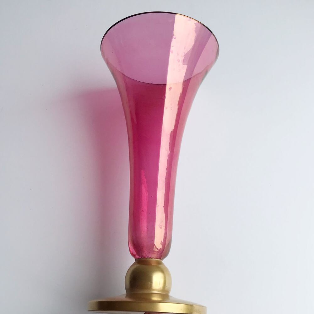 Vintage Gold Red Fluted Glass Vase MCM Home Decor Dark Romantic - Picture 7 of 7